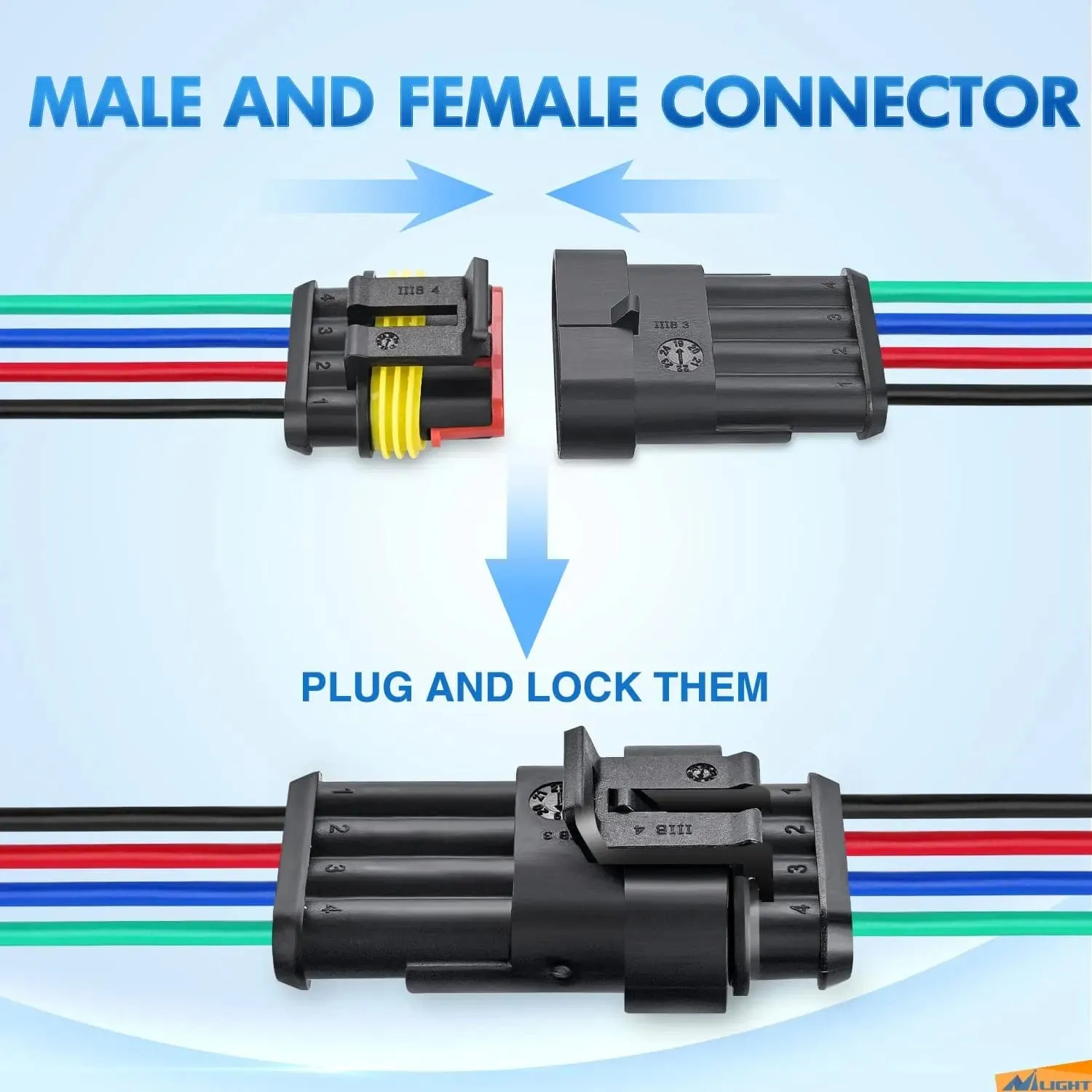 10Pack 4Pin Way Electrical Wire Connector 16AWG Male Female Plug