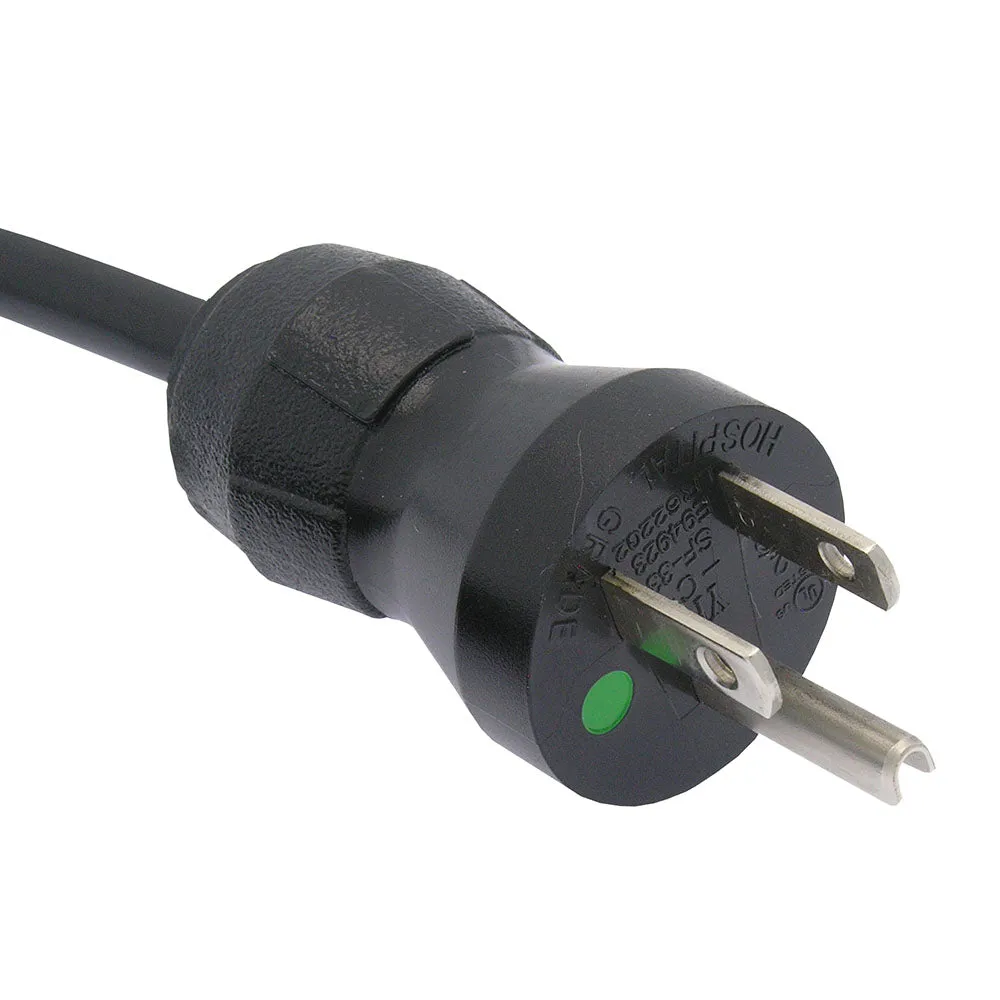 15Ft Hospital Grade Power Cord 5-15P to C13 SJT 16/3 Black