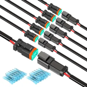 2 Pin DT Connectors 16AWG 6 Kits Male and Female Electrical Connector Waterproof Plug and Play w/Heat Shrink Butt Terminals