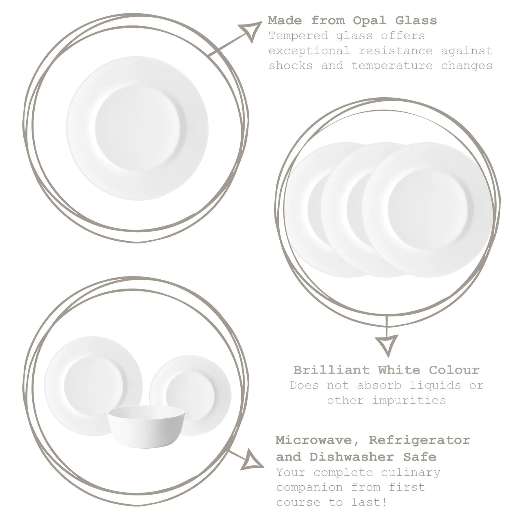 25cm Toledo White Glass Dinner Plates - Pack of Six - By Bormioli Rocco