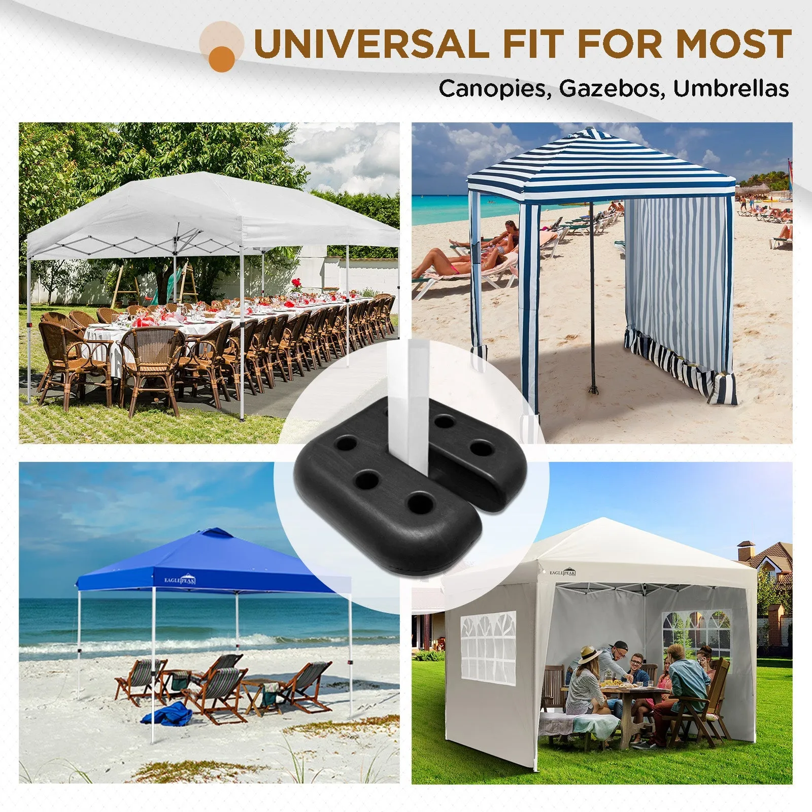 Canopy Weight Plates 4-Set for Pop up Canopy, Tent, Gazebo, Umbrellas, Tent Weights for Legs, 20 lbs, Black
