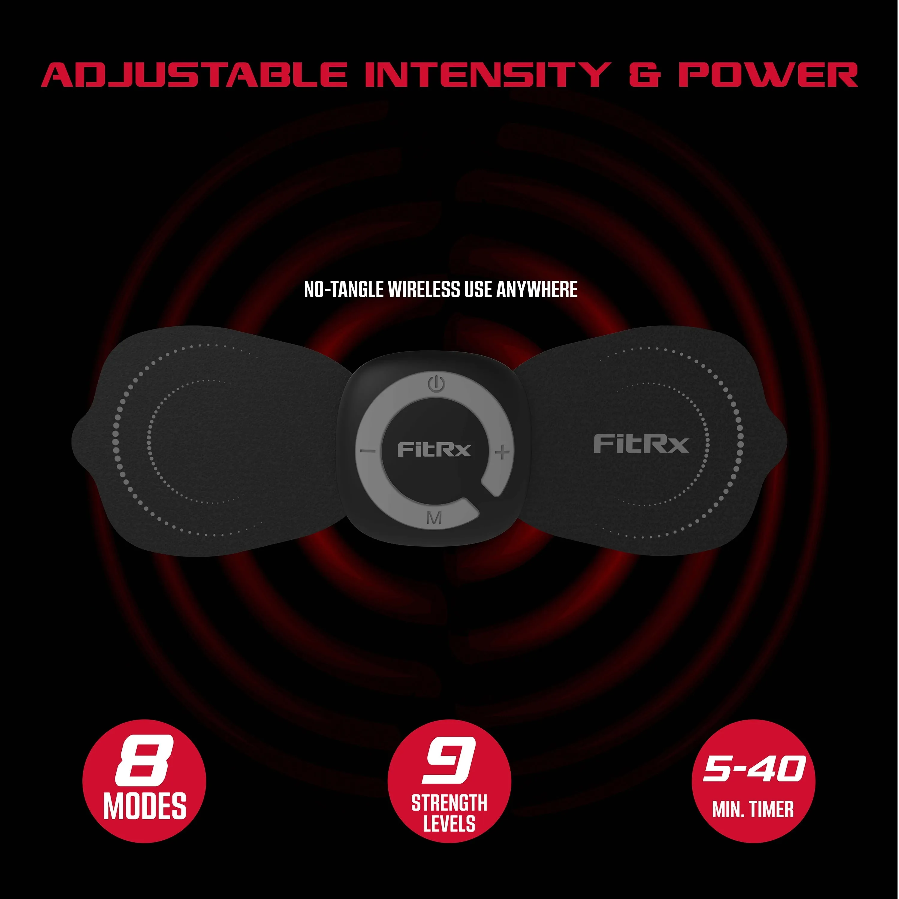 FitRx Electrode Wireless Massager - Rechargeable TENS Unit Muscle Stimulator with App Control