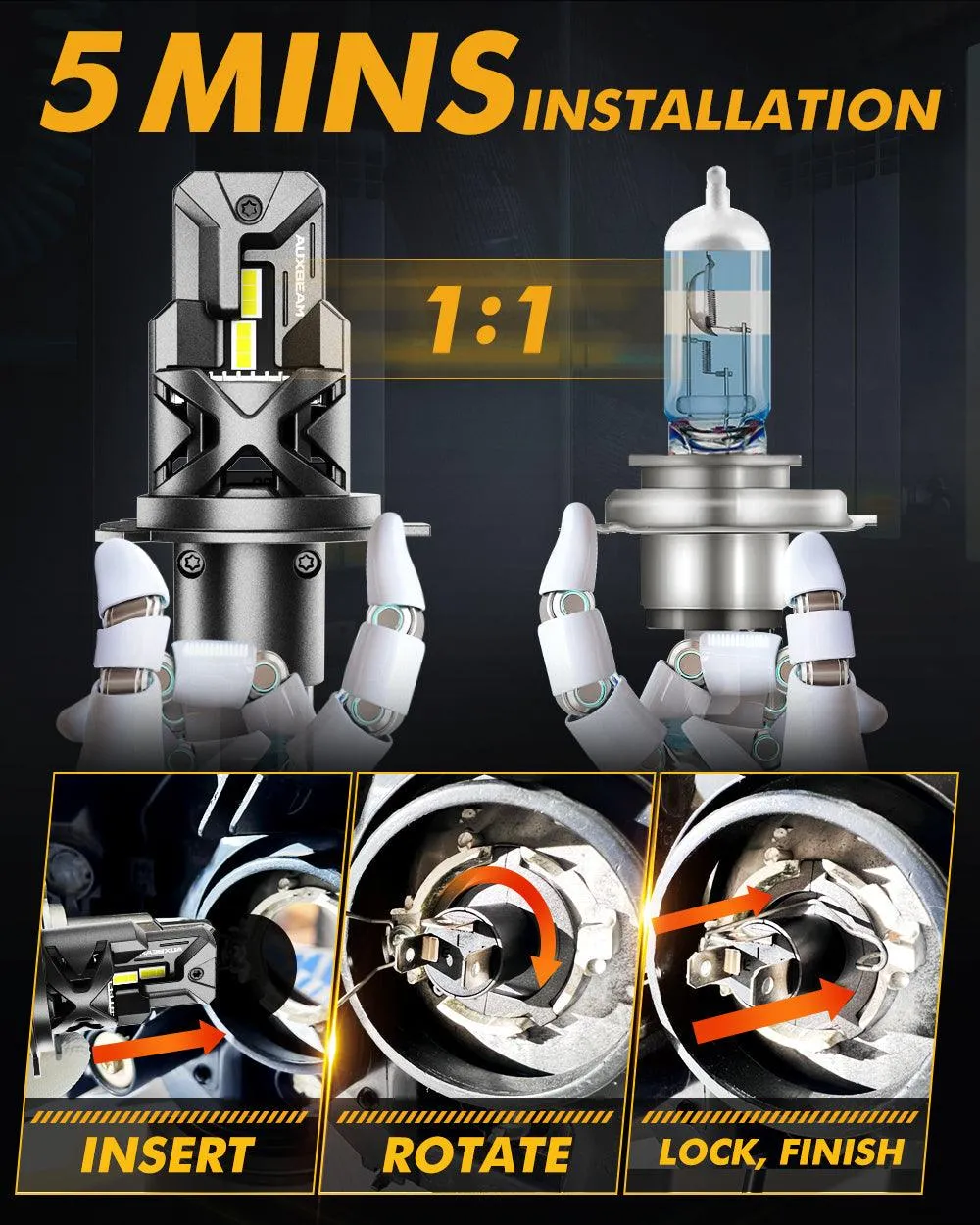 H4 HS1 LED Headlight Bulb Q30 Series Brightest Wireless High Low Dual Beam for Motorcycle Car Truck ATV UTV Snowmobile  | 2 Bulbs