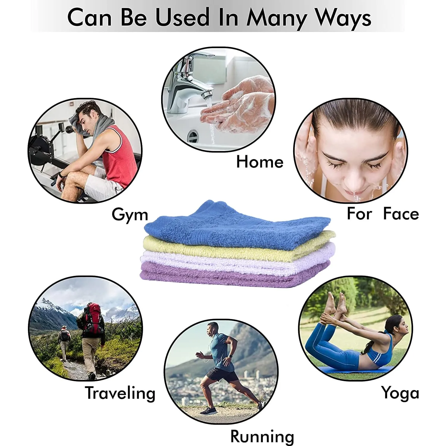 Kuber Industries 525 GSM Cotton Face Towels |Super Soft, Quick Absorbent & Anti-Bacterial|Gym & Workout Towels|Pack of 4 (Multi)