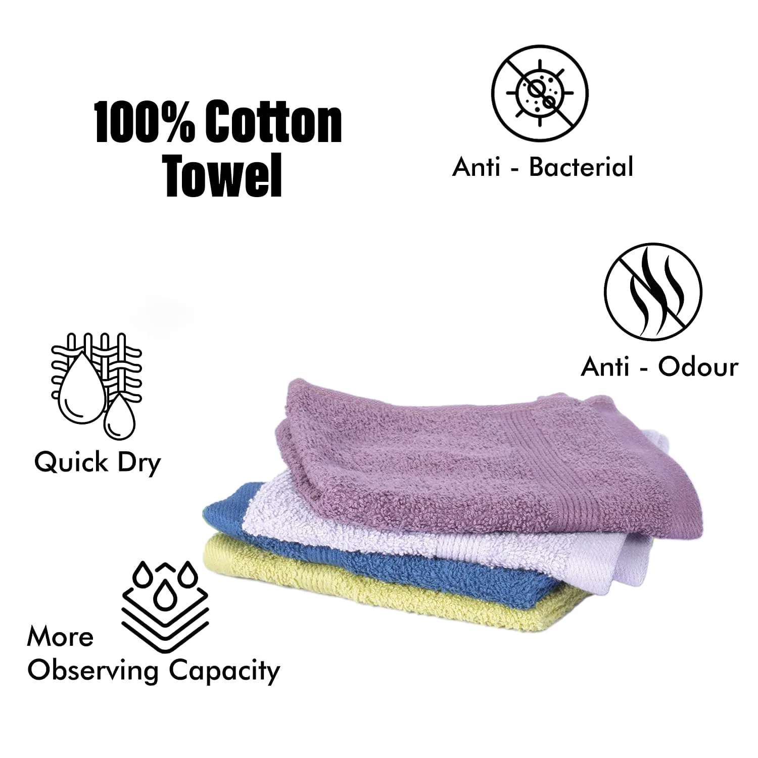 Kuber Industries 525 GSM Cotton Face Towels |Super Soft, Quick Absorbent & Anti-Bacterial|Gym & Workout Towels|Pack of 4 (Multi)
