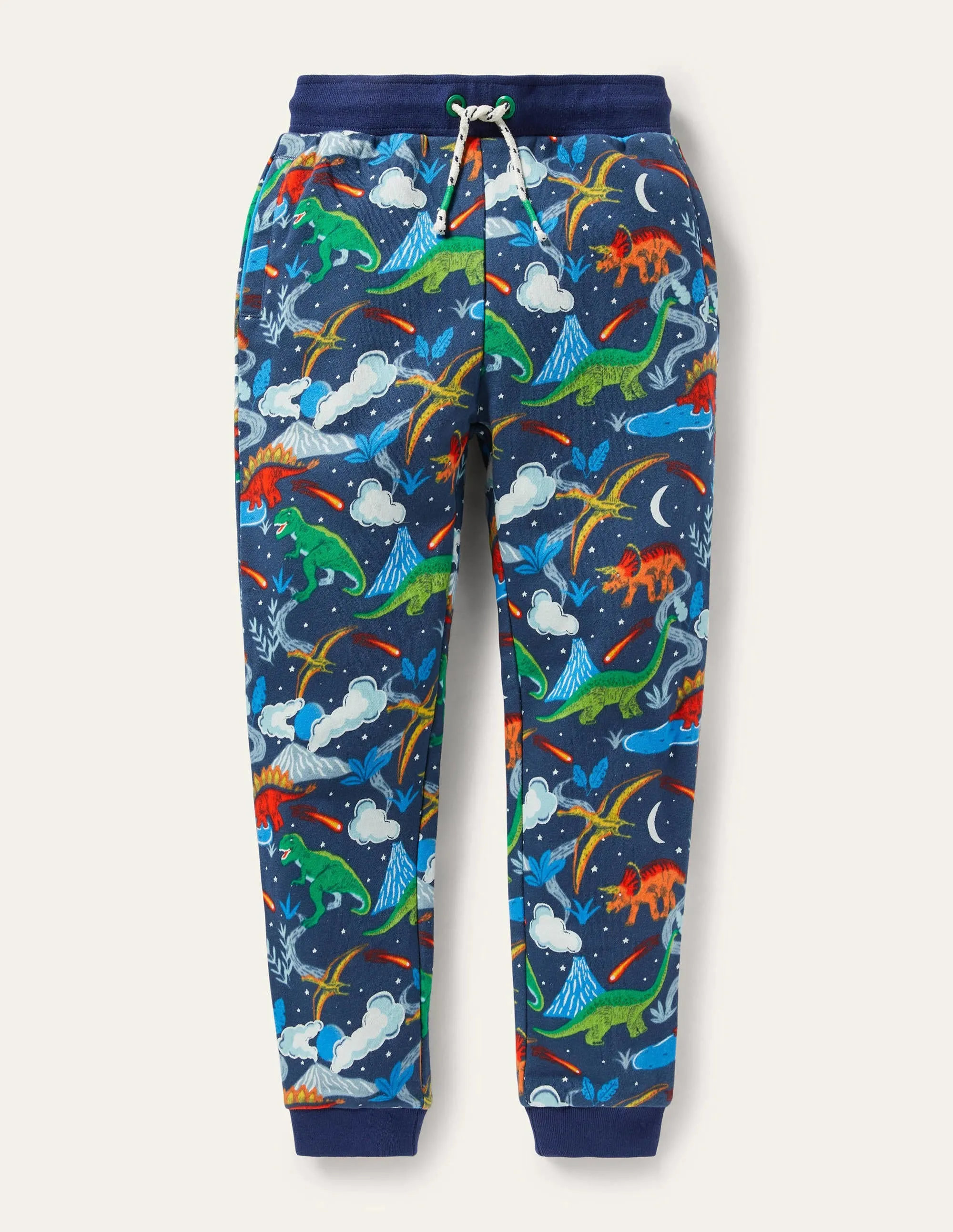 Printed Joggers-Stormy Blue Dinosaurs