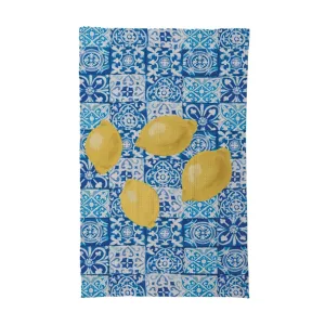 Printed Recycled Microfibre Tea Towel w/ Tile Pattern & Lemons