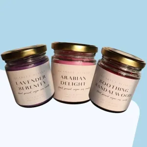 Scarlet Blinks Arabian Delight | Soothing Sandal Wood | Lavender Serenity | Soy Wax Candles | Aroma Therapy Candles | Burning Time:-45 HRS Pack of 3