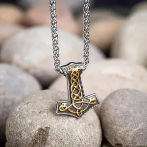 Stainless Steel Dual Color Thor's Hammer Knotwork Necklace