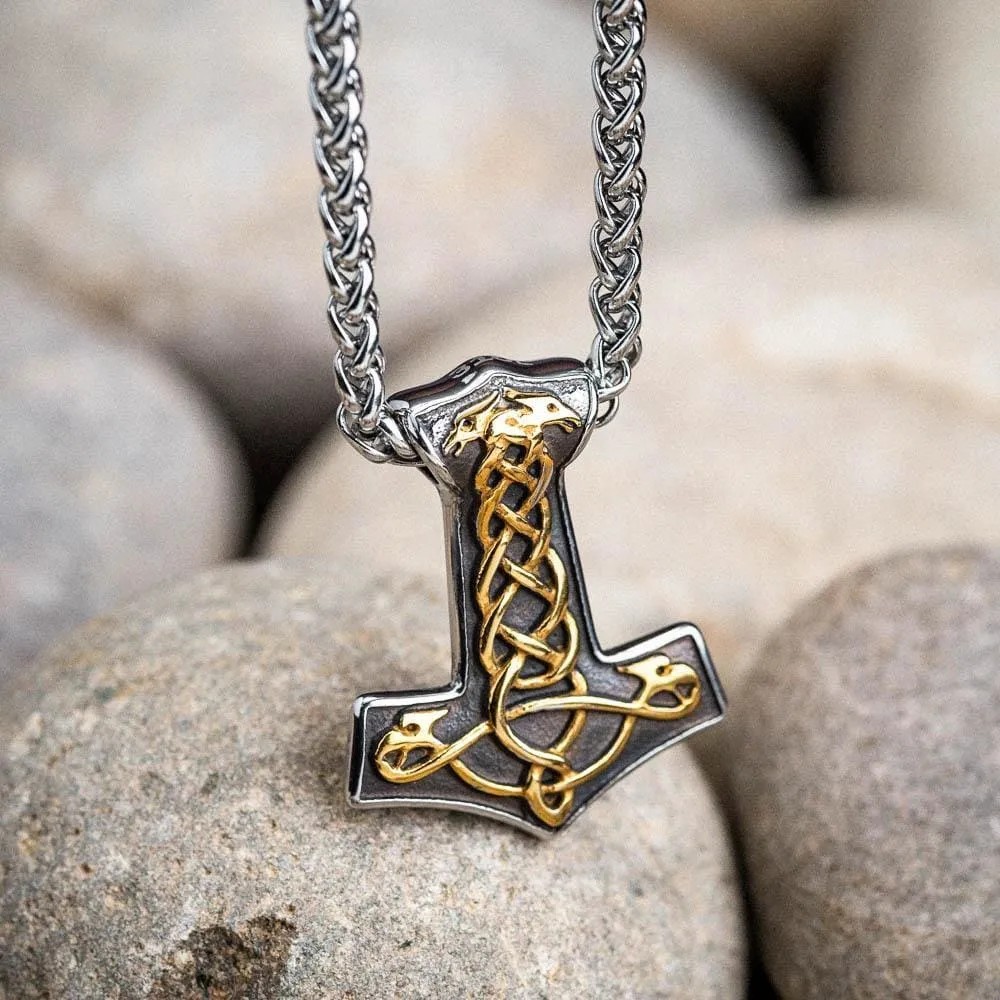 Stainless Steel Dual Color Thor's Hammer Knotwork Necklace