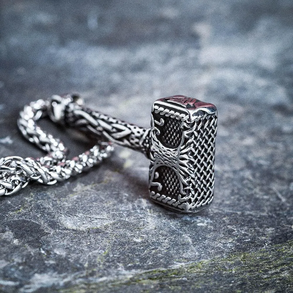 Stainless Steel Thor's Hammer With Tree of Life & Valknut Designs