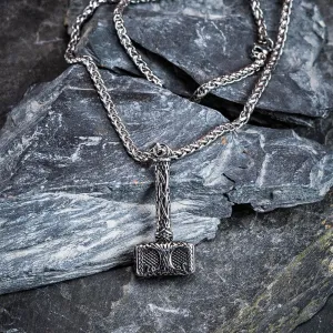 Stainless Steel Thor's Hammer With Tree of Life & Valknut Designs