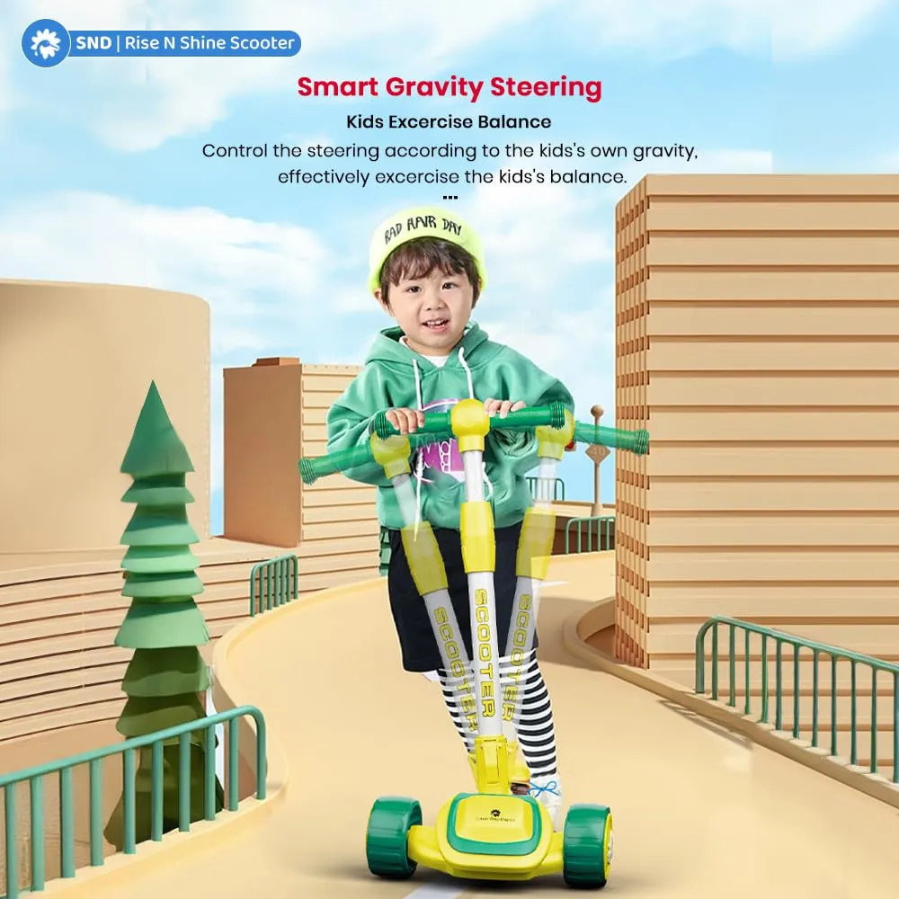 StarAndDaisy Skate Scooter for Kids 3-12 Years Girls & Boys with Led Light PU Wheels, 4 Gear Height Adjustment, Upto 100 Kg Weight Support Chassis, Easy to Ride All Type of Ground (Green-Yellow)