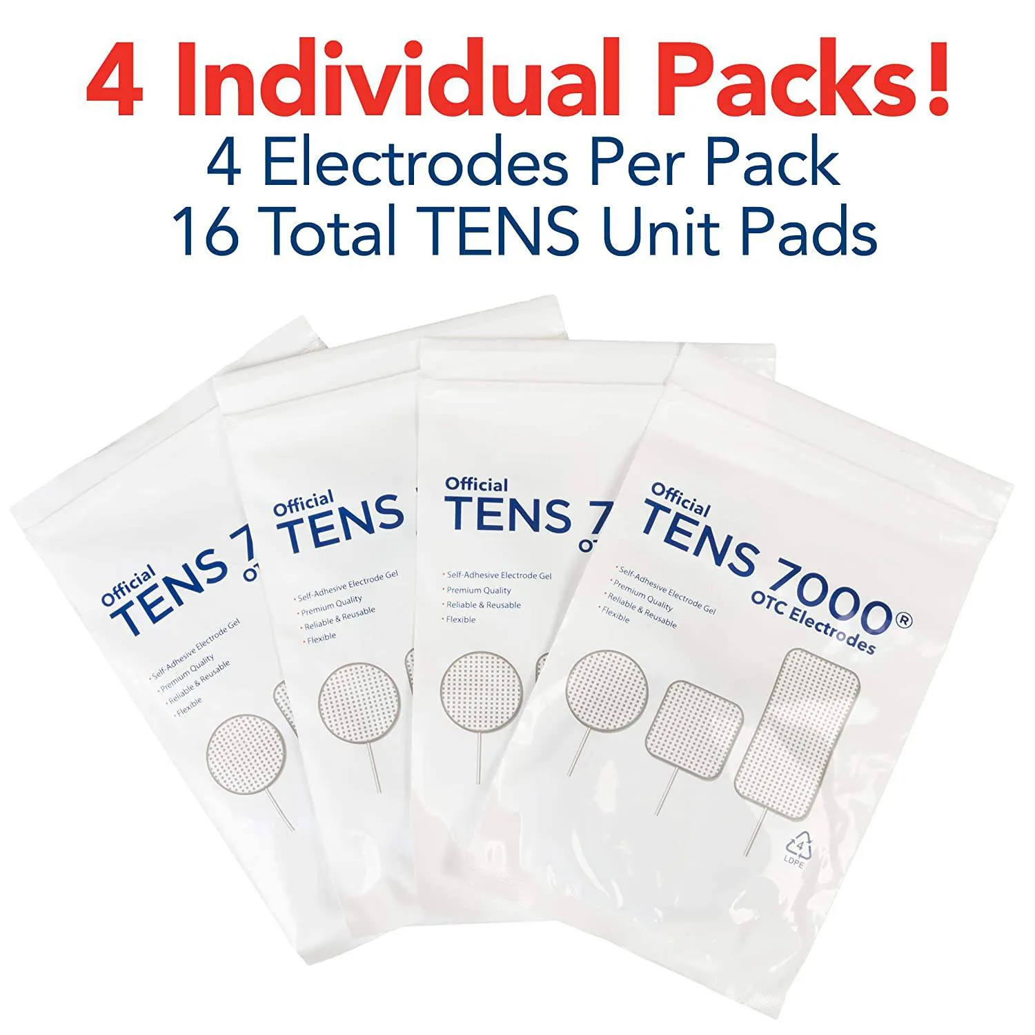 TENS 7000 Official TENS Unit Pads - 2" x 4" - 16 Count