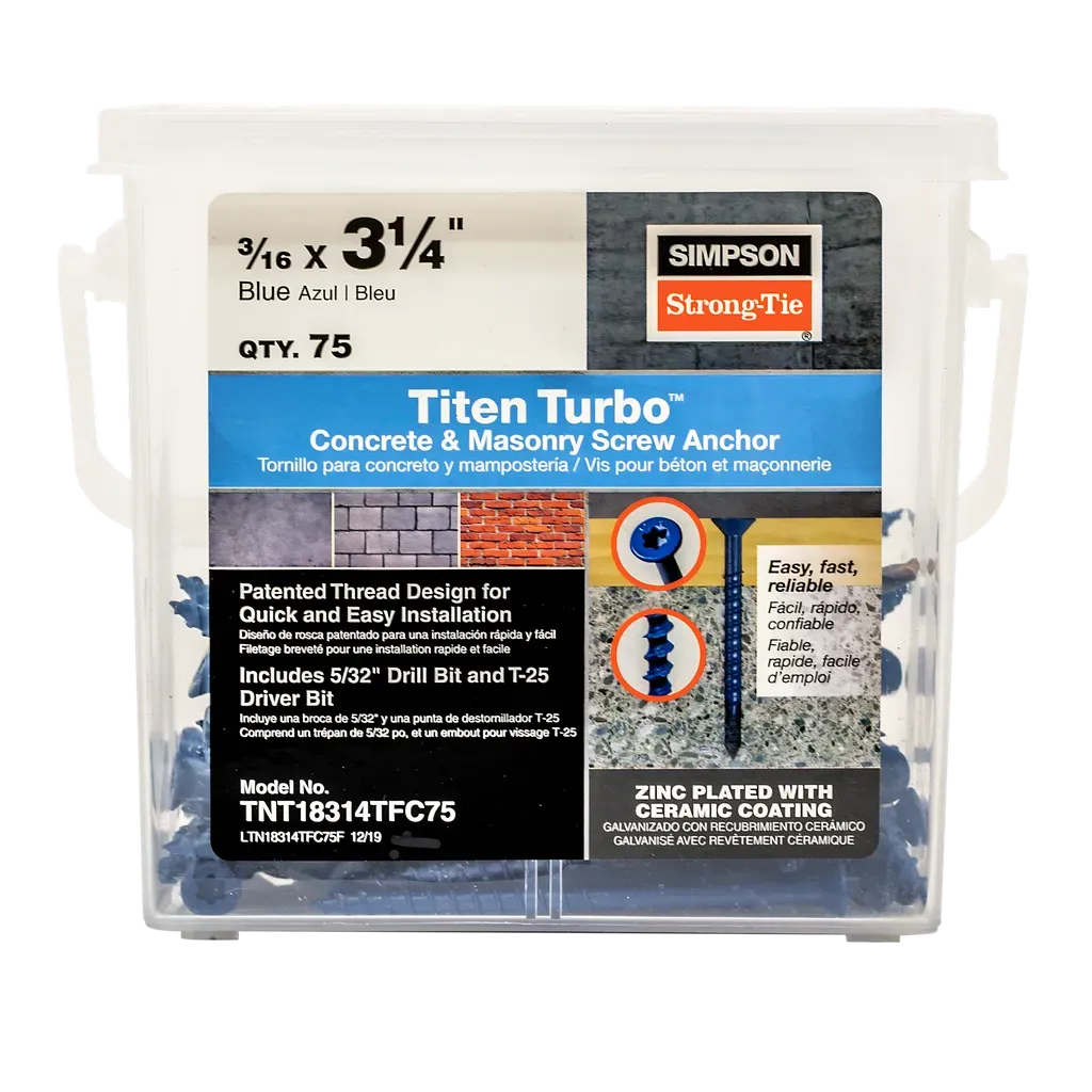 Titen Turbo - 3/16 in. x 3-1/4 in. 6-Lobe Flat-Head Concrete and Masonry Screw, Blue (75-Qty)