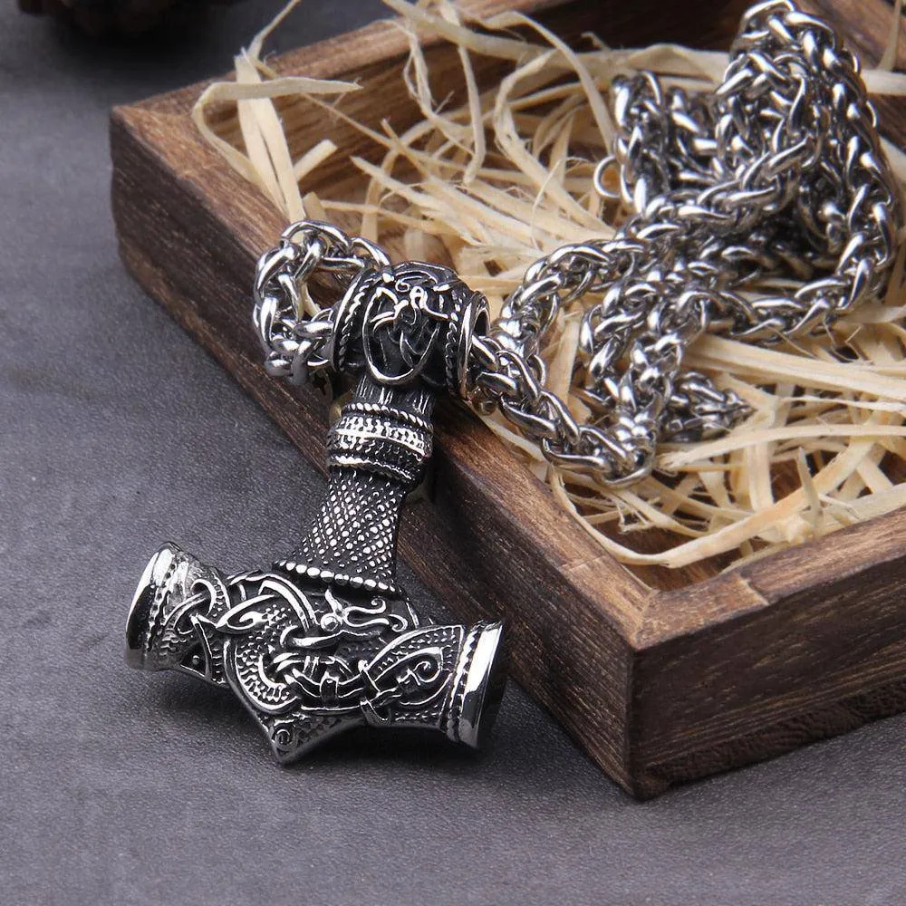 Viking Necklace Gold Trimmed Mjolnir